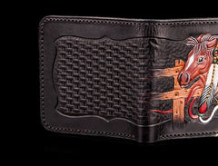 Handmade Leather Fine Horse Tooled Mens billfold Wallet Cool Leather Wallet Slim Wallet for Men