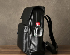 Genuine Leather Mens Cool Backpack Sling Bag Large Black Travel Bag Hiking Bag for men