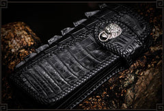 Handmade Leather Black Mens Chain Biker Wallet Cool Leather Wallet Long Clutch Wallets for Men