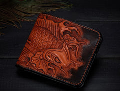 Handmade Leather Carp Tooled Mens billfold Wallet Cool Leather Wallet Slim Wallet for Men