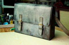 Handmade Vintage Leather Mens Messenger Bags Gray Shoulder Bag for Men - iwalletsmen