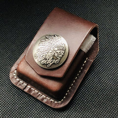 Coffee Handmade Leather Mens Cross Zippo Lighter Holders Lighter Case For Men - iwalletsmen