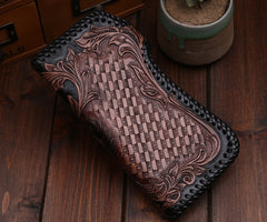 Handmade Leather Wolf Mens Chain Biker Wallet Cool Leather Wallet Long Phone Wallets for Men