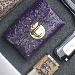 Handmade Leather Floral Mens Cool billfold Wallet Card Holder Small Card Slim Wallets for Men