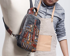 Folk Canvas Mens Sling Bag Vintage Chest Bag One Shoulder Pack for men - iwalletsmen