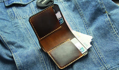 Vintage Coffee Leather Mens Slim Small Wallet Leather Bifold Wallets for Men - iwalletsmen