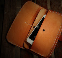 Handmade Leather Men Slim Cool Leather Wallet Long Phone Clutch Wallets for Men