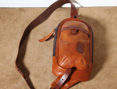 Genuine Leather Mens Cool Chest Bag Sling Bag Crossbody Bag Travel Bag Hiking Bag for men