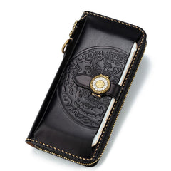 Handmade Leather Mens Chain Biker Wallet Cool Leather Wallet Long Phone Wallets for Men