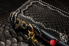 Handmade Leather Python Skin Mens Chain Biker Wallet Cool Leather Wallet Long Phone Wallets for Men