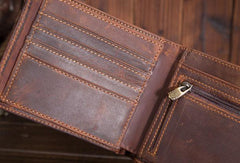 Vintage Cool Mens Leather Small Wallet Bifold billfold Wallet Slim Wallet For Men - iwalletsmen