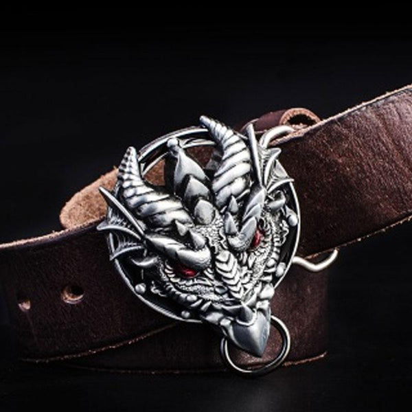 Handmade Genuine Leather Punk Rock Dragon Mens Cool Men Biker Trucker Leather Belt