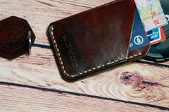 Coffee Leather Mens Slim Front Pocket Wallets Leather Card Wallet for Men - iwalletsmen