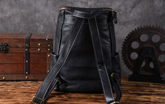 Genuine Leather Mens Cool Backpack Sling Bag Large Black Travel Bag Hiking Bag for men