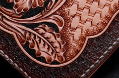 Handmade Leather Mens Tooled Floral Clutch Wallet Cool Wallet Long Wallets for Men Women