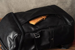 Genuine Leather Mens Cool Backpack Sling Bag Large Black Travel Bag Hiking Bag for men