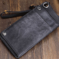 Handmade Mens Cool Long Leather Chain Wallet Cards Biker Trucker Wristlet Wallet - iwalletsmen