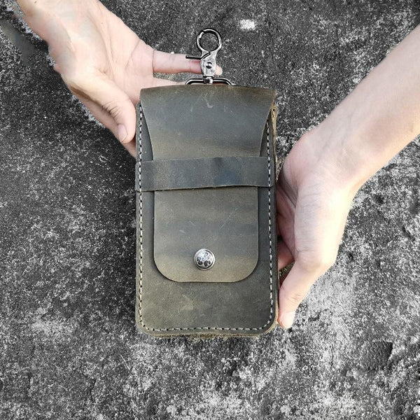 Handmade Green LEATHER MEN Slim Belt Pouches Waist BAG Slim Belt Bag FOR MEN - iwalletsmen