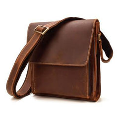 Brown Leather Messenger Bag Men's Vertical Side Bag Small Vertical HandBag Courier Bag For Men - iwalletsmen