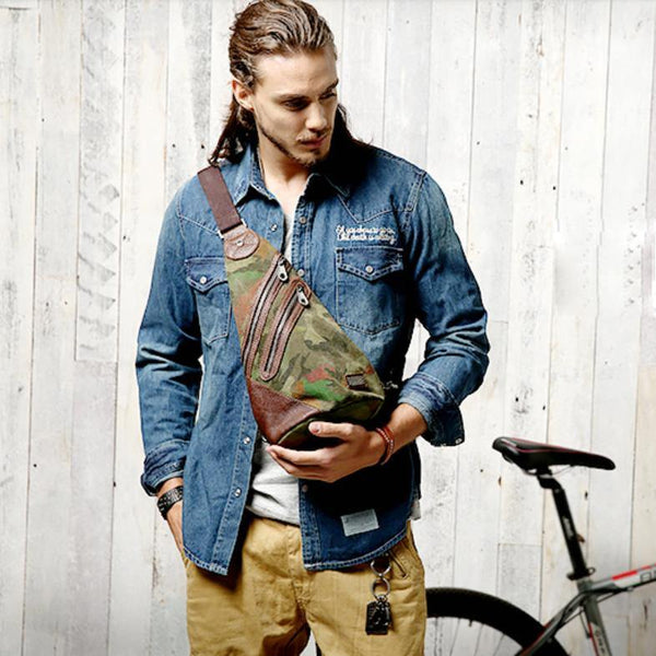 Camouflage Canvas Sling Backpack Men's Sling Bag Camouflage Chest Bag Canvas One shoulder Backpack For Men - iwalletsmen