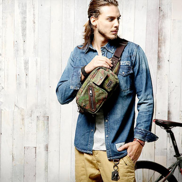 Yellow Camouflage Canvas Fanny Packs Men's Chest Bag Canvas Hip Bag Waist Bags For Men - iwalletsmen