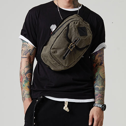Fashion Waxed Canvas Mens Sling Bag Canvas Sling Pack Blue Canvas Sling Backpack for Men - iwalletsmen