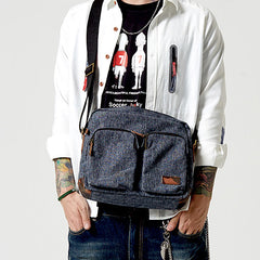 Fashion Oxford Cloth Leather Mens Ancient Red Side Bag Messenger Bags Ancient Gray Oxford Cloth Courier Bag for Men - iwalletsmen