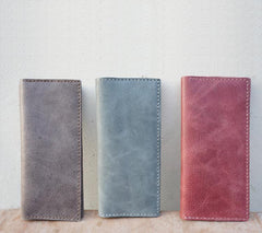 Handmade Slim Checkbook Wallet Leather Mens Bifold Long Wallet Lots Cards Long Wallet for Men - iwalletsmen