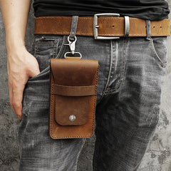 Handmade Brown LEATHER MEN Belt Pouch Waist BAG Slim Belt Bag FOR MEN - iwalletsmen