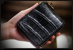 Handmade Leather Crocodile Skin Tooled Mens billfold Wallet Cool Chain Wallet Biker Wallet for Men