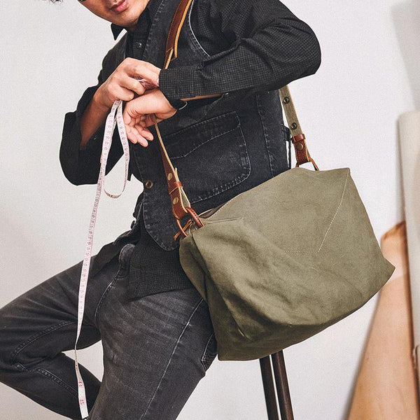 Canvas Cool Mens Green Side Bags Canvas Leather Messenger Bags Canvas Travel Courier Bag for Men - iwalletsmen