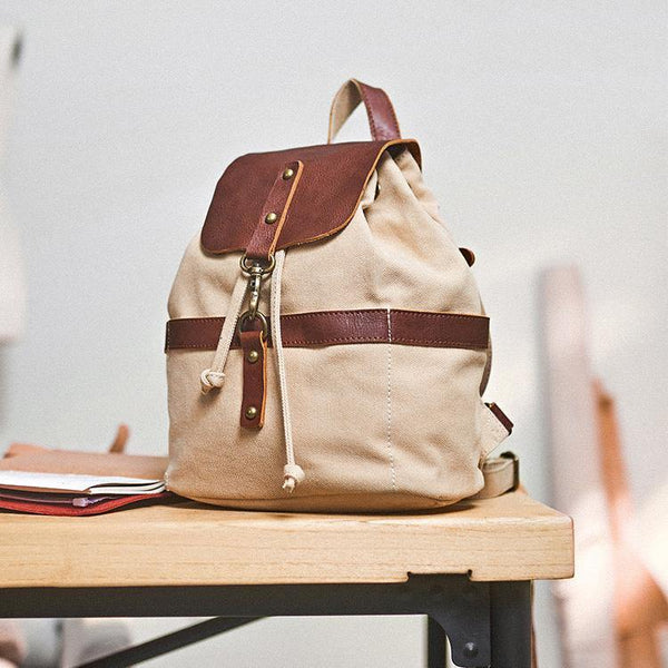 Canvas Leather Mens Womens Backpack Travel Backpack Blue Satchel Rucksack Canvas School Backpack for Men Women - iwalletsmen