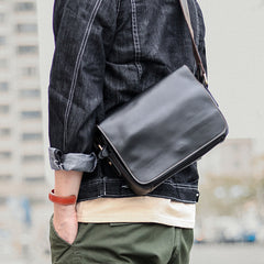 Cool Black Leather Mens Small Courier Bags Black Messenger Bags Brown Postman Bags For Men - iwalletsmen