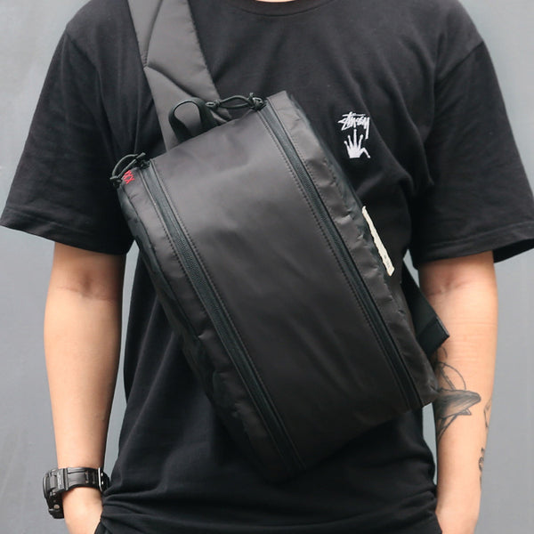 Cool Black Oxford Cloth PVC Men's Sling Bag Chest Bag One Shoulder Backpack For Men - iwalletsmen