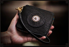 Handmade Leather Small Tooled Mens billfold Wallet Cool Chain Wallet Biker Wallet for Men