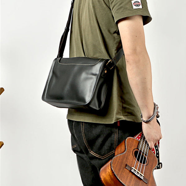 Handmade Dark Coffee Leather Mens 10 inches Courier Bag Brown Messenger Bags Dark Brown Postman Bags For Men - iwalletsmen