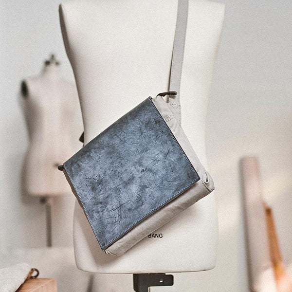 Canvas Leather Mens Small Navy Side Bag Canvas Square Messenger Bags Canvas Travel Courier Bags for Men - iwalletsmen