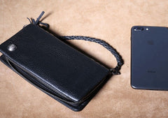 Genuine Leather Mens Cool Biker Chain Wallet Long Leather Wallet Clutch Wristlet Wallet for Men
