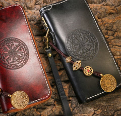 Handmade Leather Mens Chain Biker Wallet Cool Leather Wallet Long Phone Wallets for Men