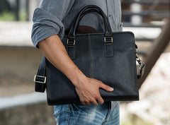 Vintage Black Leather Mens Briefcases Work Bag Laptop Bag Business Bag for Men - iwalletsmen