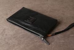 Genuine Leather Mens Clutch Cool Slim Wallet Zipper Clutch Wristlet Bag Wallet for Men Women