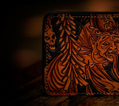 Handmade Leather Chinese Black&White Tooled Mens billfold Wallet Cool Leather Wallet Slim Wallet for Men