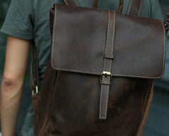 Leather Coffee Mens Backpack Cool Travel Backpacks Laptop Backpack for men - iwalletsmen