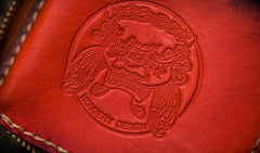 Handmade Leather Small Tooled Mens billfold Wallet Cool Chain Wallet Biker Wallet for Men