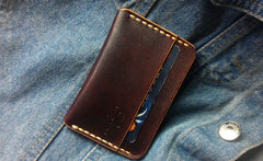 Handmade Leather Mens Slim Front Pocket Wallets Leather Card Wallet for Men - iwalletsmen