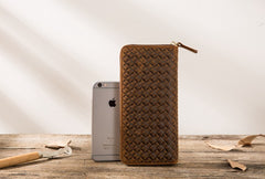 Cool Leather Mens Braided Long Zipper Clutch Wallet Long Wallet for Men - iwalletsmen