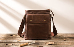 Cool Small Leather Coffee Mens Messenger Bags Shoulder Bags  for Men - iwalletsmen