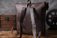 Handmade Leather Mens Cool Backpack Sling Bag Large Black Travel Bag Hiking Bag for men