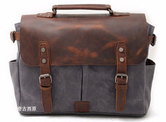 Mens Waxed Canvas Leather Side Bag Messenger Bag Canvas Courier Bag for Men - iwalletsmen