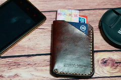 Coffee Leather Mens Slim Front Pocket Wallets Leather Card Wallet for Men - iwalletsmen